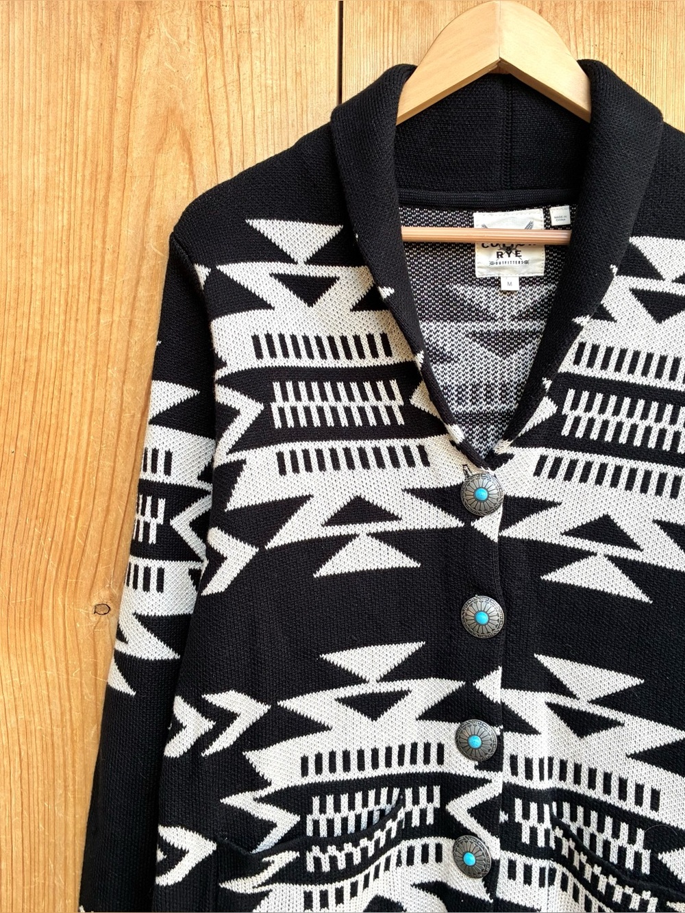 Cotton & Rye NWT Aztec Southwestern Cardigan Turquoise Buttons Sz Medium